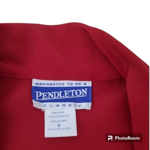 Pendleton Mock Button Neck Button down Vintage Red Blouse Size 8 - Picture 9 of 12